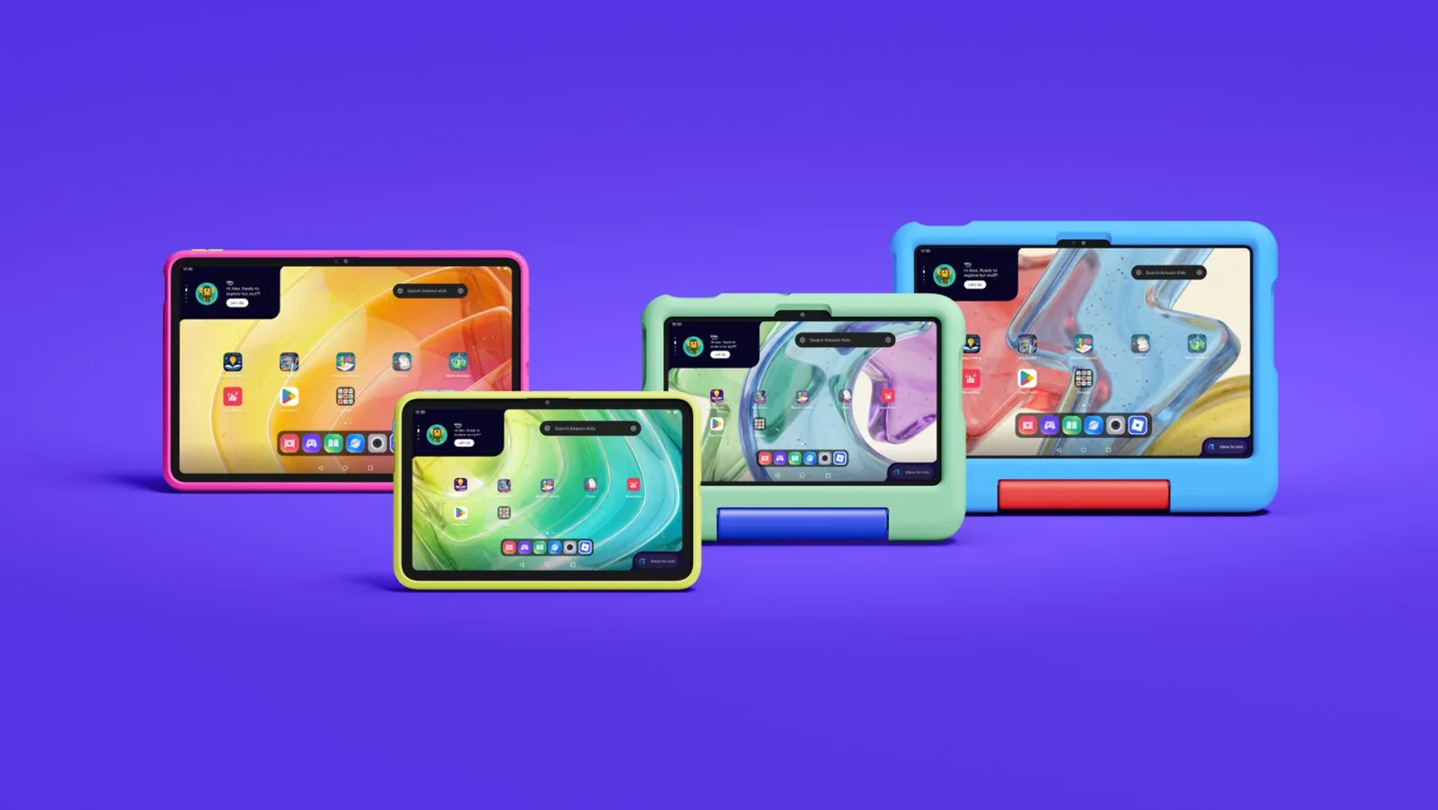 Линейка детских планшетов Amazon Kids Tablet с иконкой Google Play на главном экране
