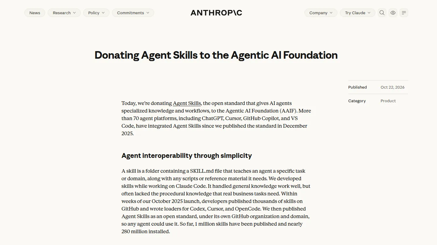 Анонс Anthropic о передаче Agent Skills в Agentic AI Foundation
