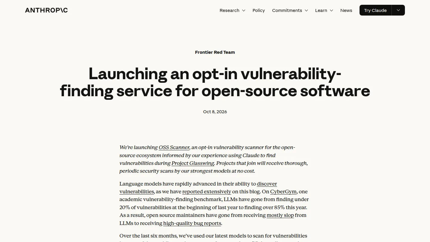 Анонс OSS Scanner в блоге Anthropic