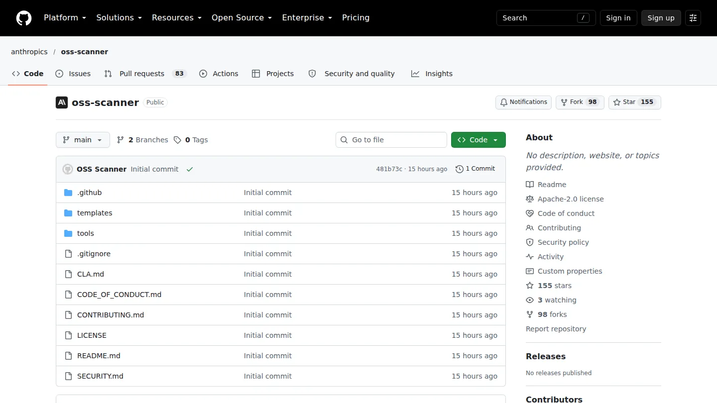 Репозиторий anthropics/oss-scanner на GitHub