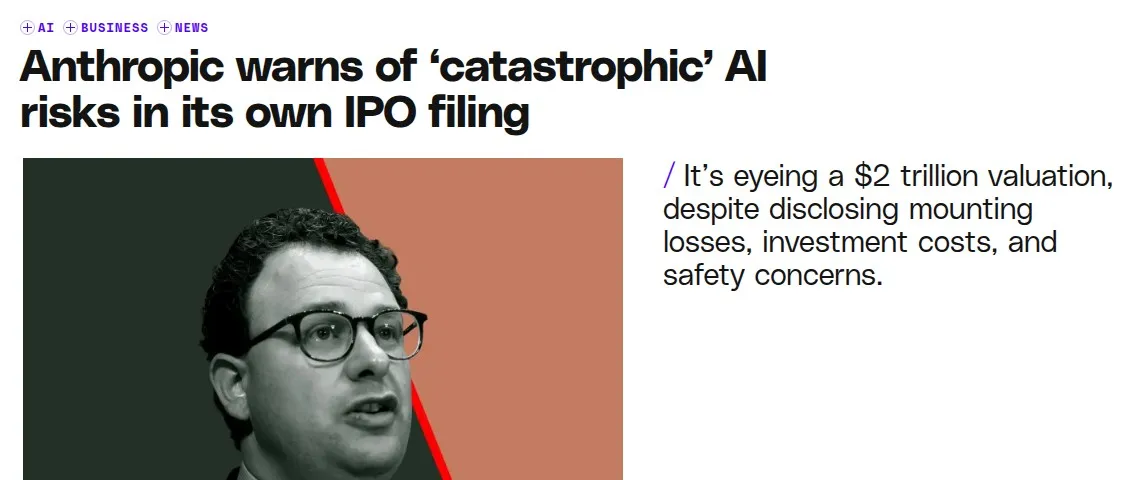 Заголовок The Verge об IPO Anthropic и портрет Дарио Амодеи