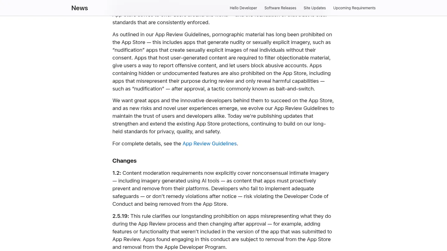 Анонс Apple об изменениях правил App Review: пункты 1.2 и 2.5.19