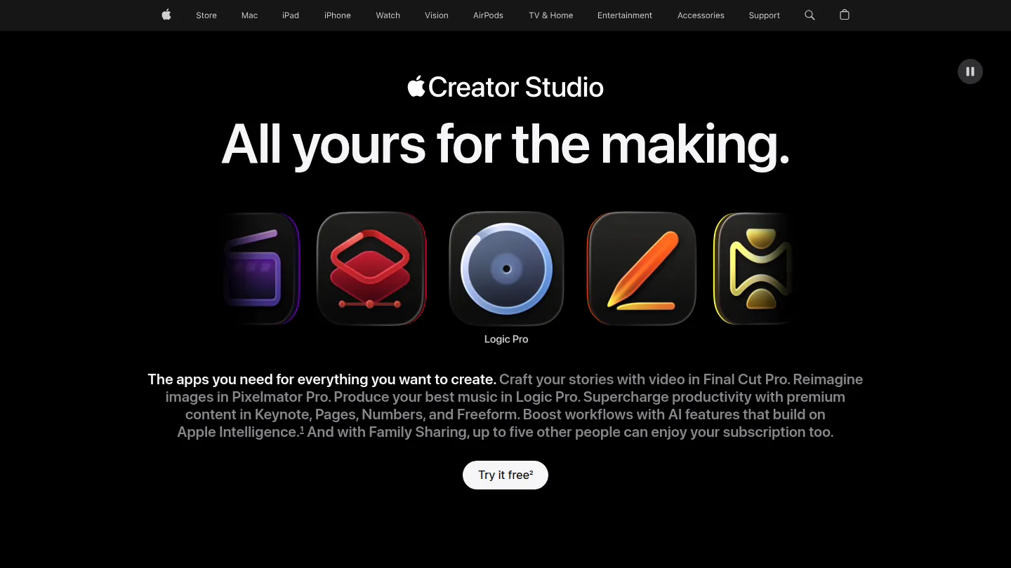 Страница Apple Creator Studio на сайте Apple