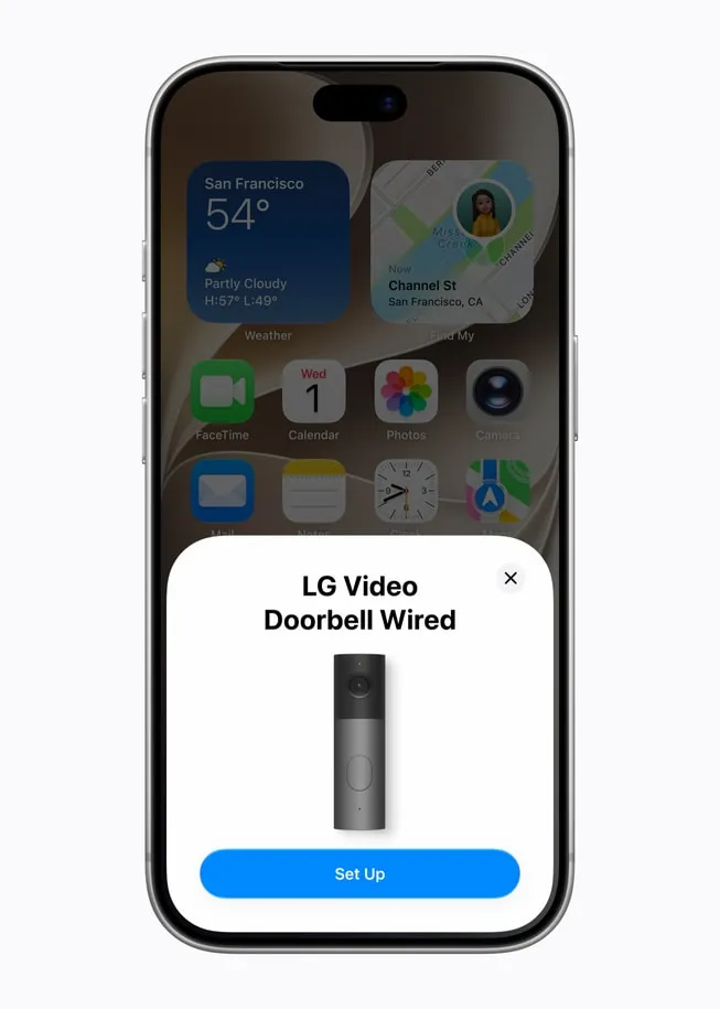 Окно настройки видеозвонка LG на iPhone