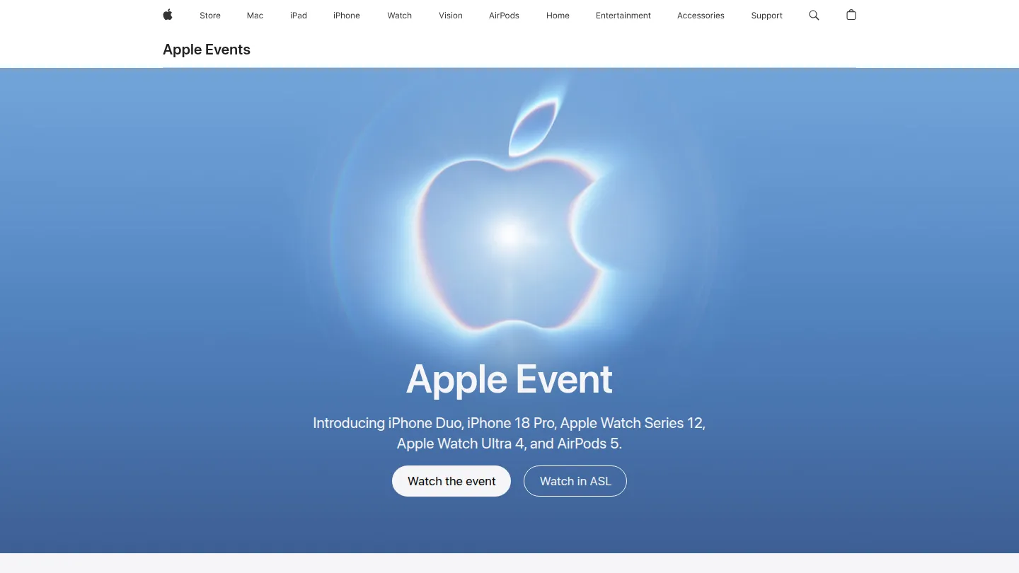 Страница Apple Events на сайте Apple