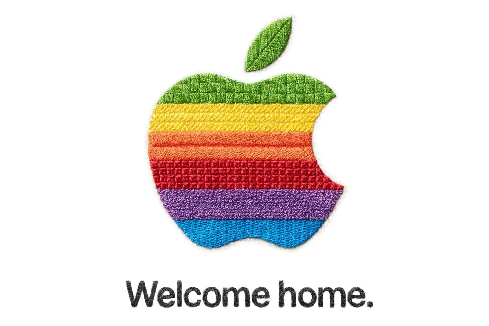 Приглашение Apple Welcome home: вышитое радужное яблоко