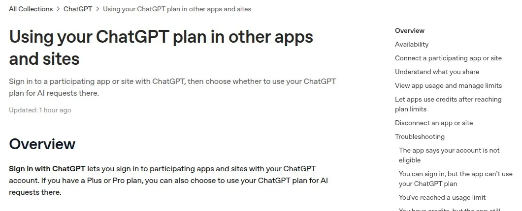 Справка OpenAI об использовании плана ChatGPT в других сервисах