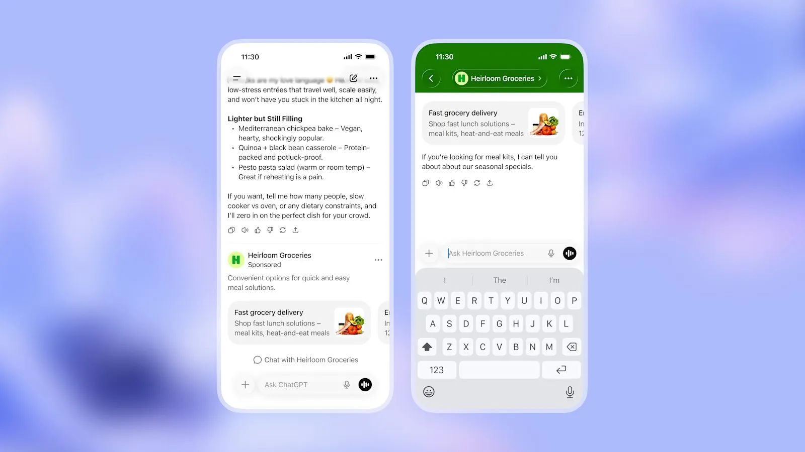 Рекламная карточка в ChatGPT и отдельный чат с брендом