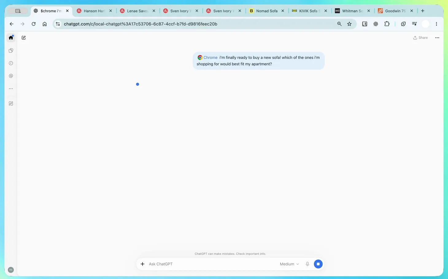 Демо OpenAI: запрос к ChatGPT с отметкой Chrome