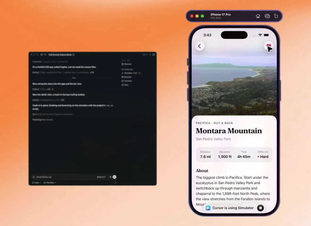 Агент Cursor нажимает кнопку в iOS Simulator