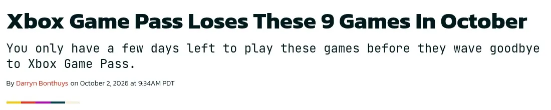 Заголовок GameSpot: Xbox Game Pass Loses These 9 Games In October