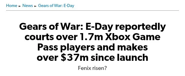 Заголовок материала Eurogamer о продажах Gears of War: E-Day