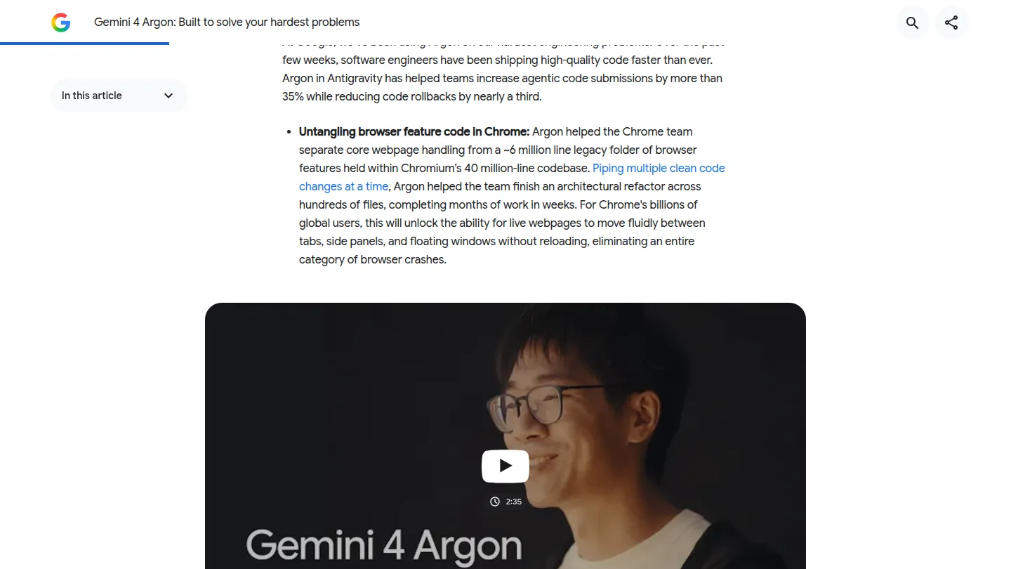 Пример из анонса: Argon в Antigravity и рефакторинг Chrome