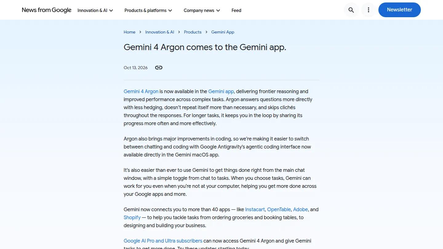 Анонс Google: Gemini 4 Argon приходит в приложение Gemini