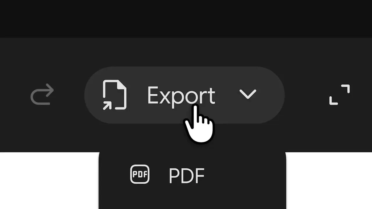 Меню Export с вариантом PDF в окне файла Gemini
