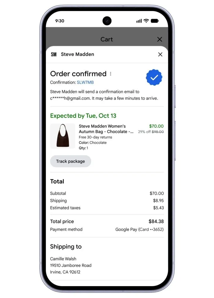 Заказ оформлен в Universal Cart с оплатой через Google Pay