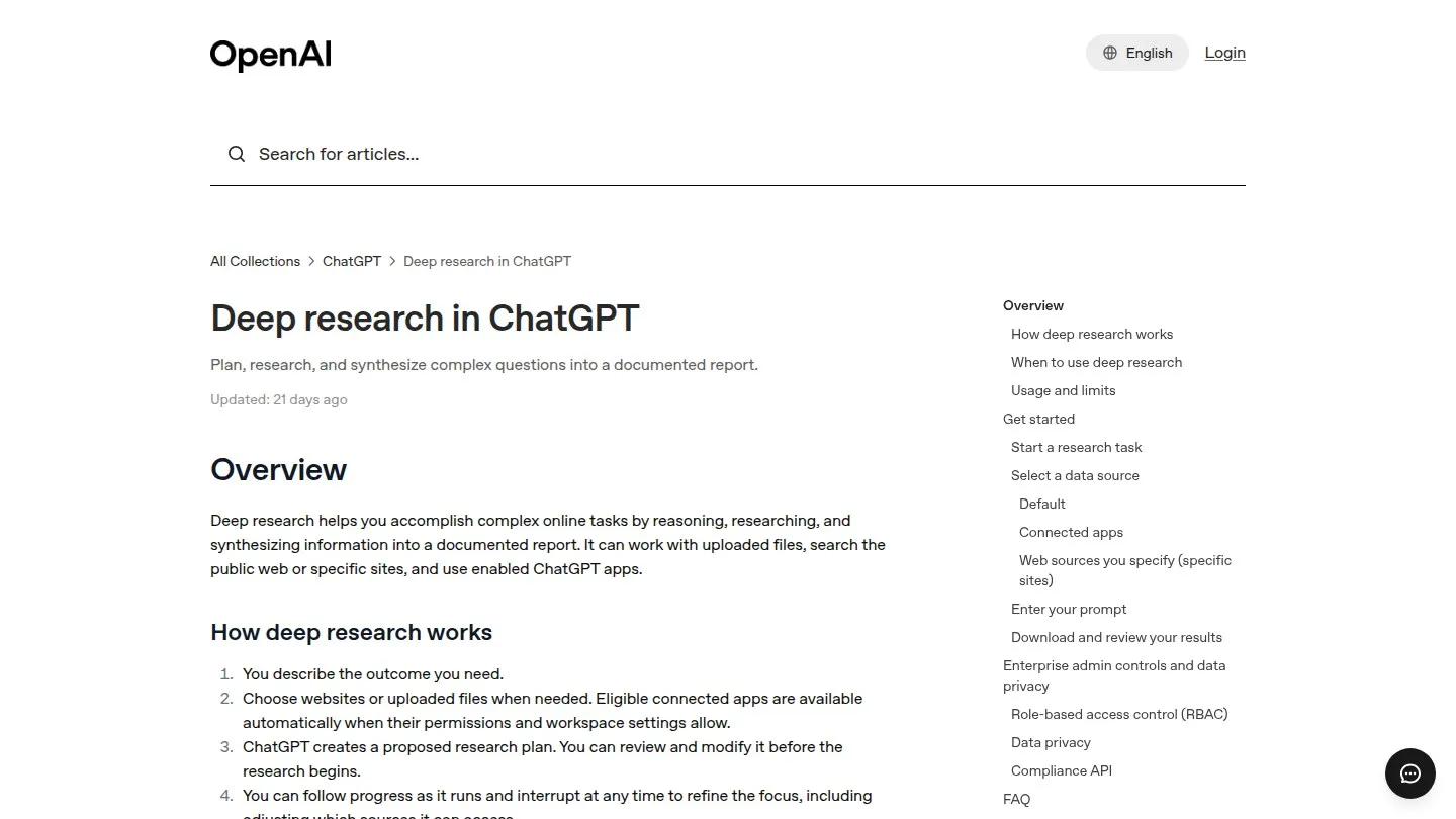 Справка OpenAI о глубоком исследовании в ChatGPT