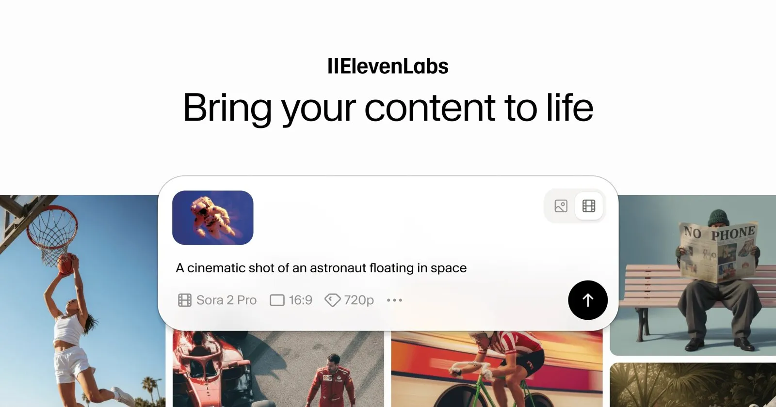 Генератор видео в ElevenLabs: поле запроса с выбором модели Sora 2 Pro