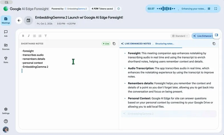 Короткие пункты слева и готовые заметки справа в Foresight