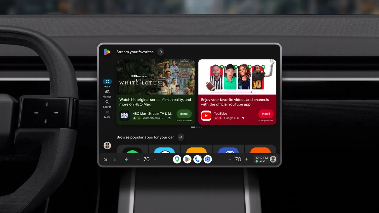 Новый Google Play на горизонтальном экране автомобиля
