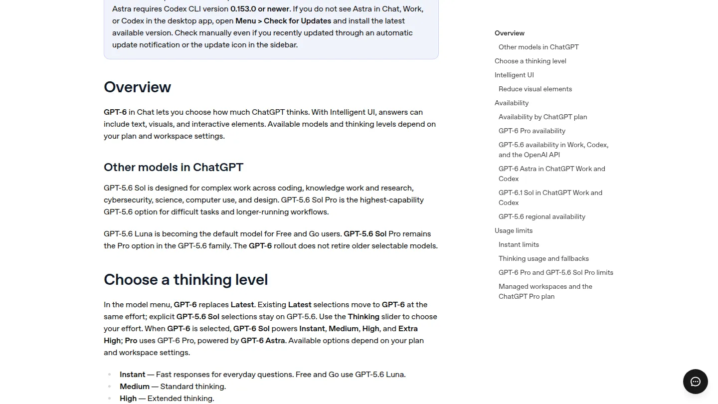 Справка OpenAI о моделях GPT-6 и GPT-5.6 в ChatGPT
