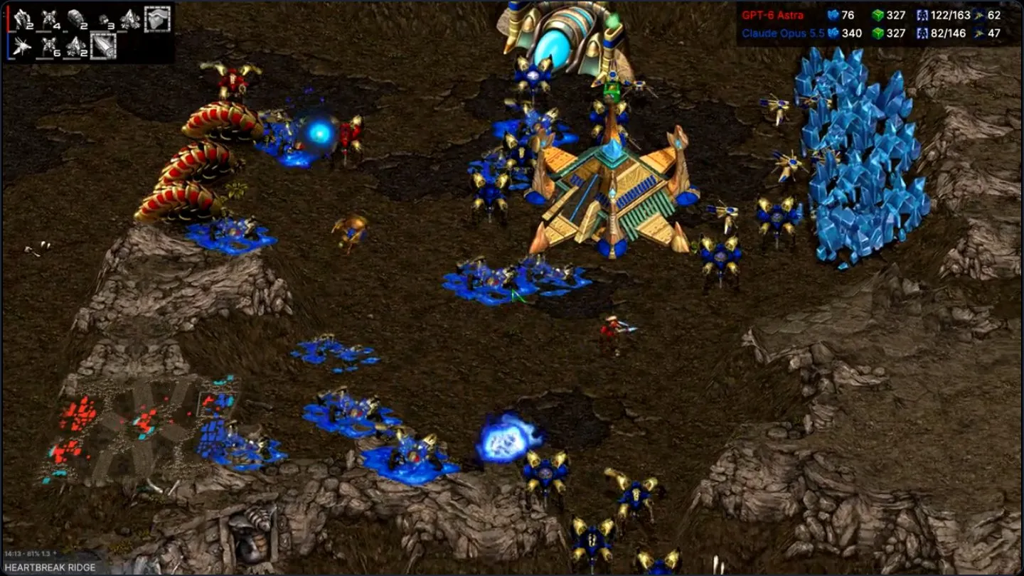 Матч GPT-6 Astra против Claude Opus 5.5 в StarCraft: Brood War