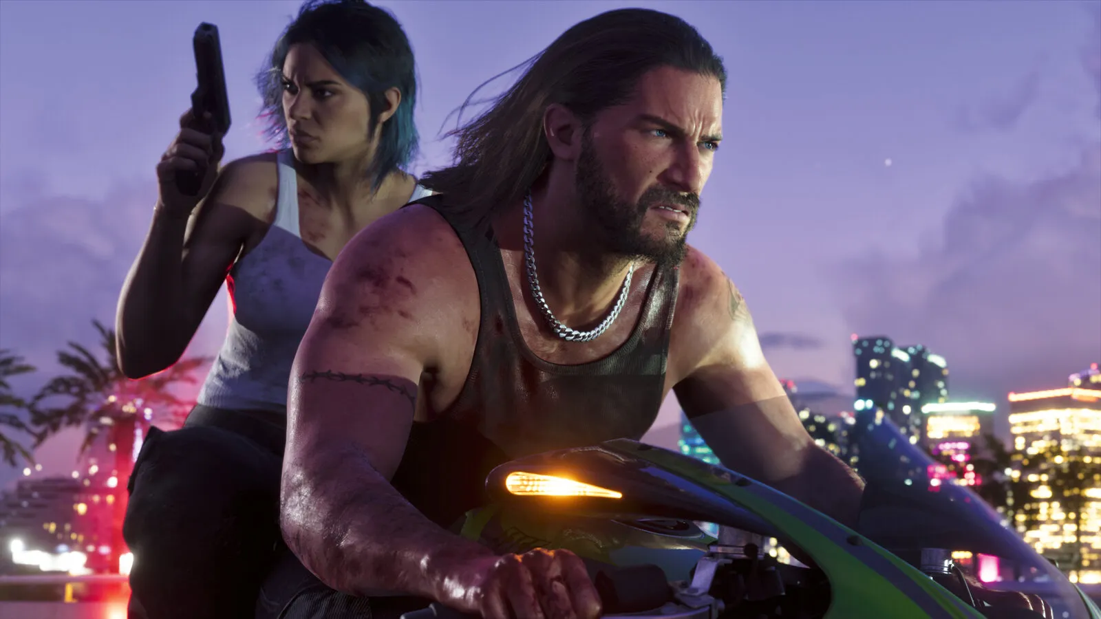 Джейсон и Лусия на мотоцикле ночью в Вайс-Сити, GTA 6