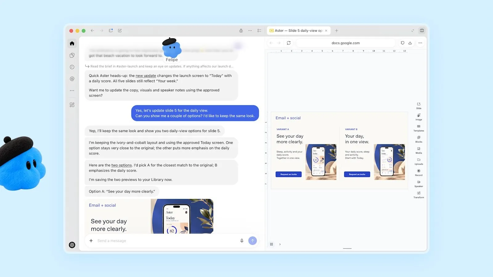 Дот в ChatGPT предлагает обновить слайд презентации