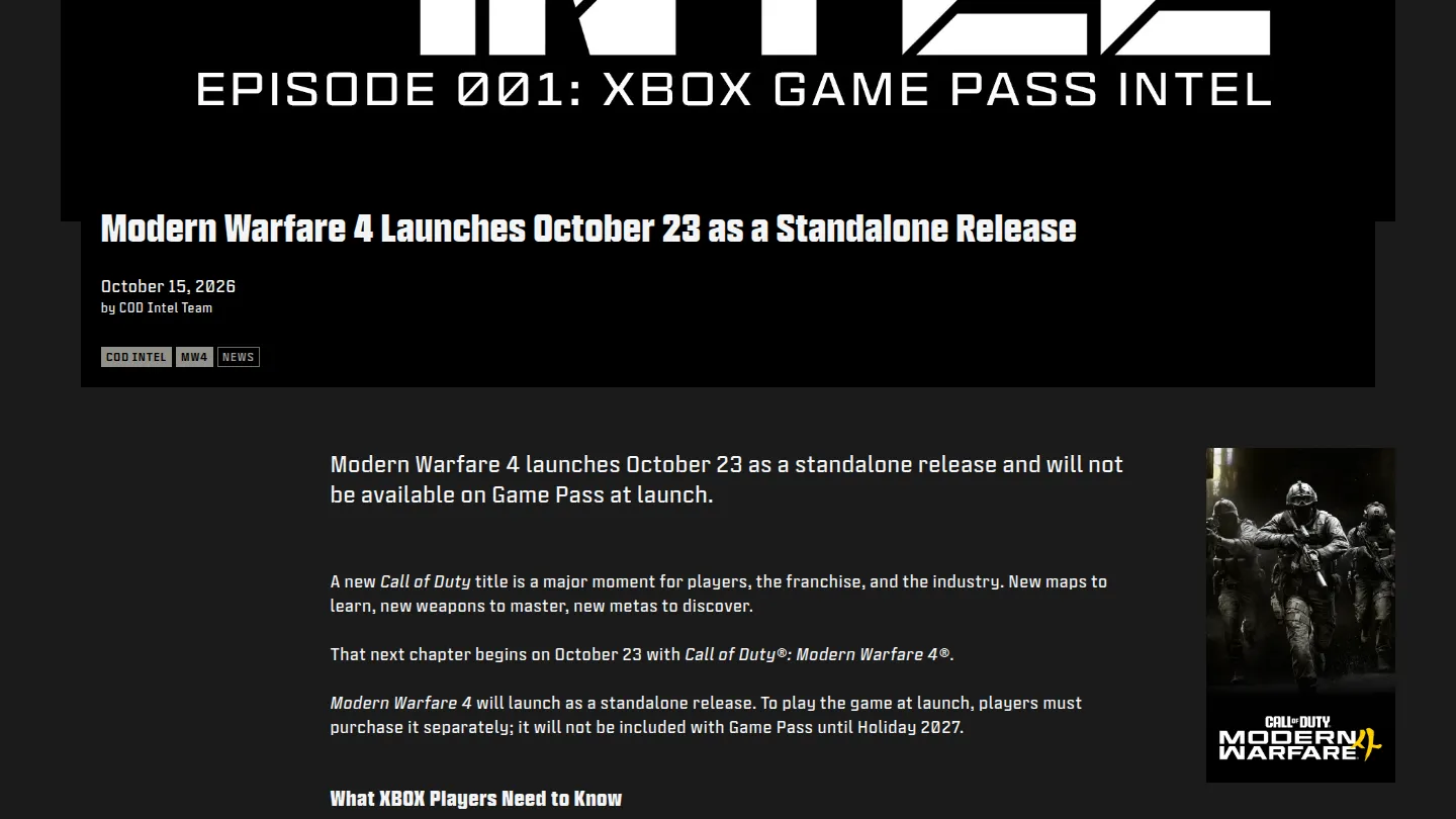 Анонс Activision: Modern Warfare 4 выходит 23 октября отдельным релизом