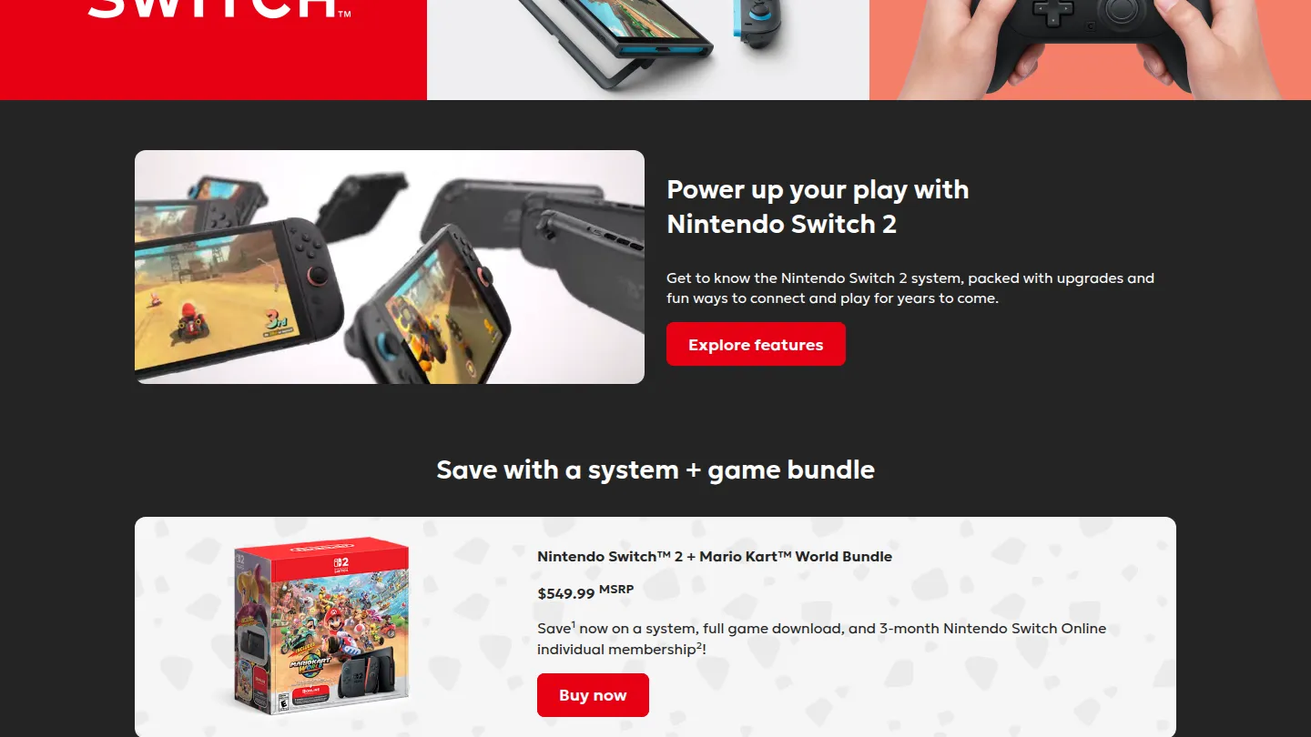 Официальная страница Nintendo Switch 2 на nintendo.com