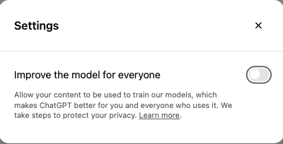 Переключатель Improve the model for everyone в настройках ChatGPT