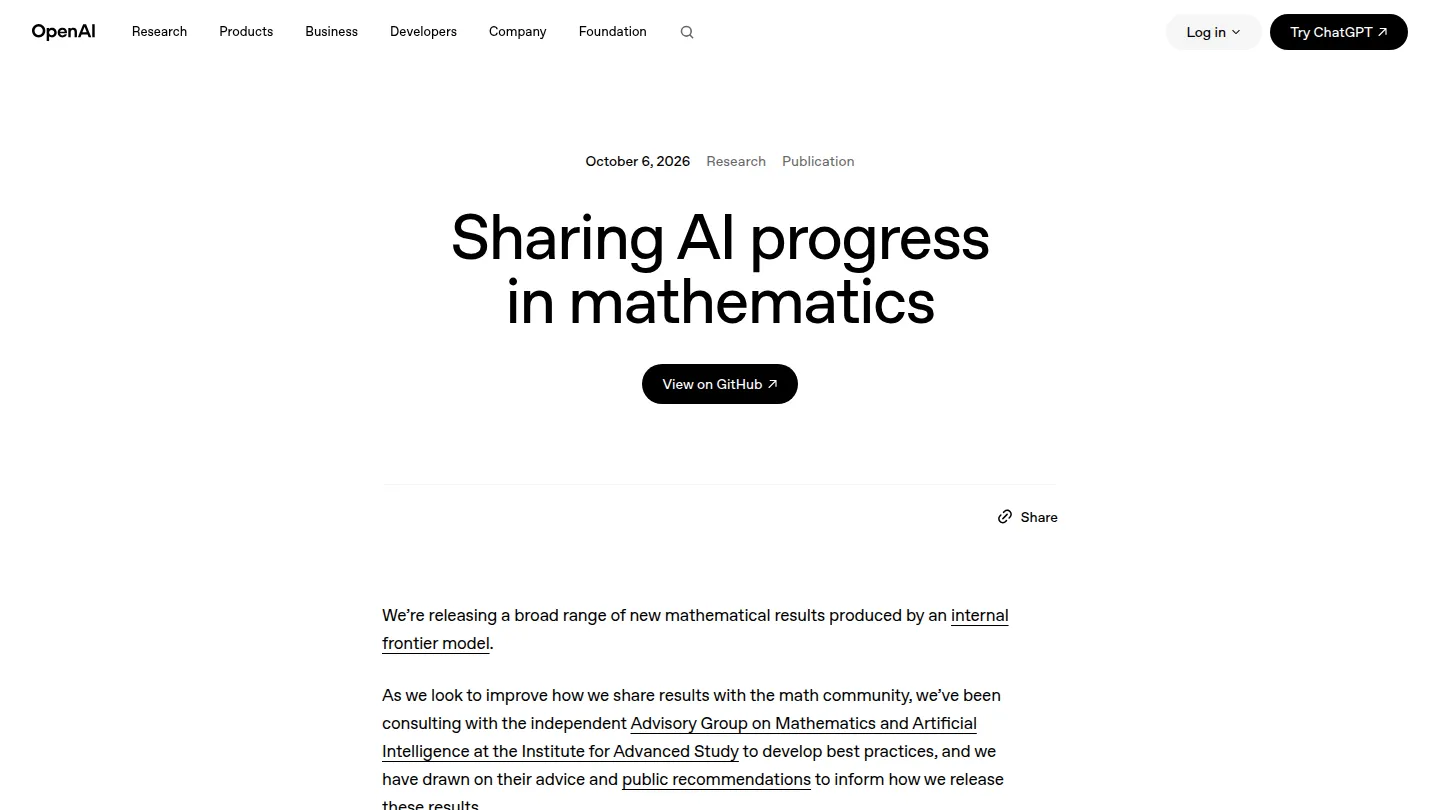 Анонс OpenAI Sharing AI progress in mathematics