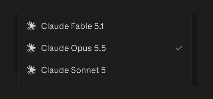 Выбор Claude Opus 5.5 в списке моделей Computer