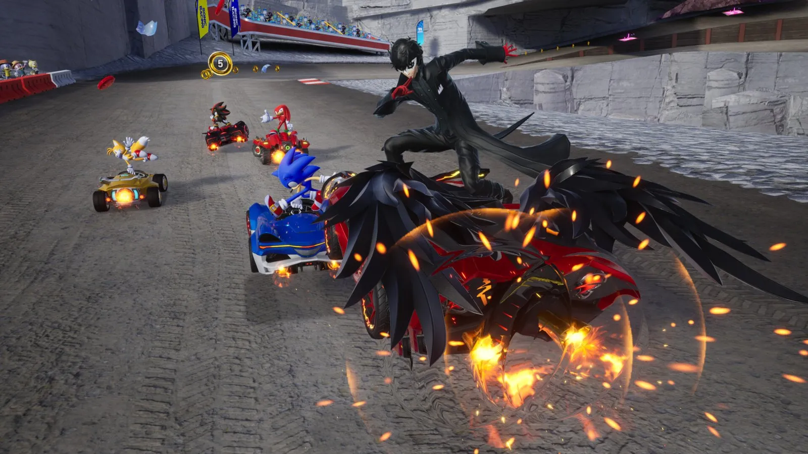 Соник и Джокер из Persona 5 на трассе Sonic Racing: CrossWorlds