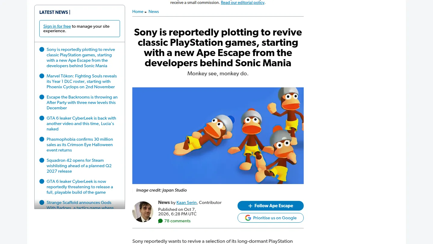 Заметка Eurogamer о возрождении классики PlayStation