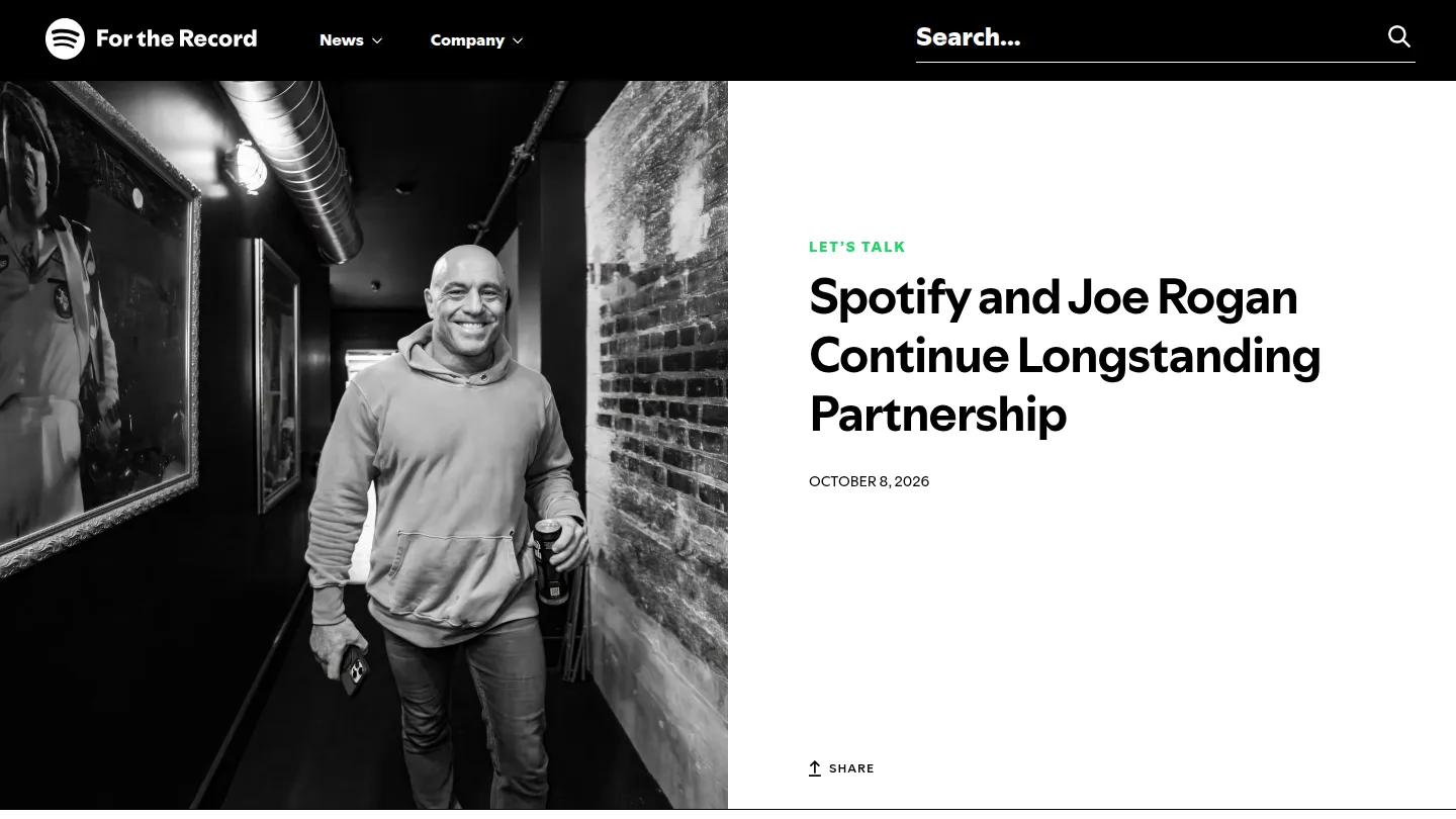 Анонс Spotify о продлении партнёрства с Джо Роганом