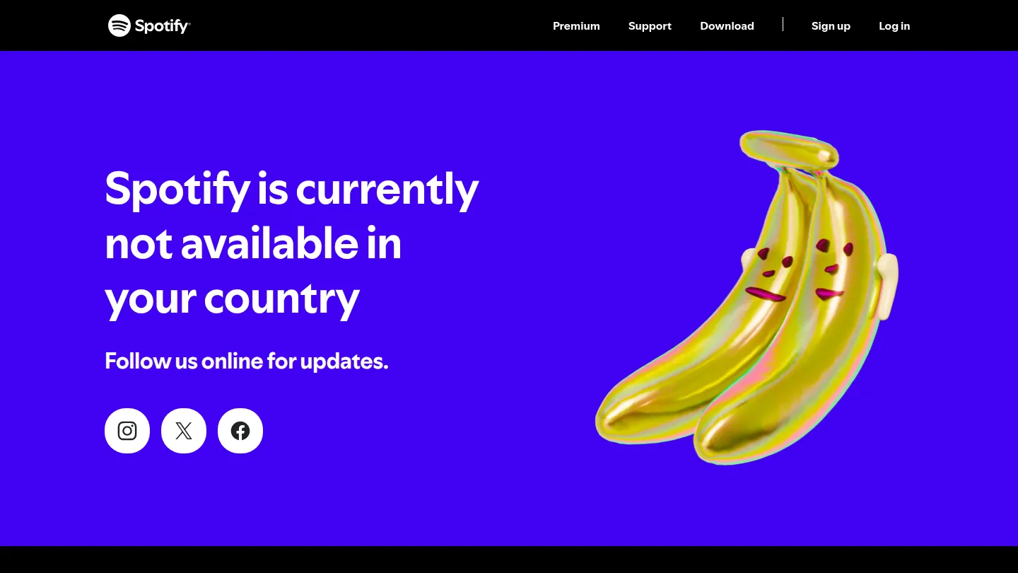 Страница Spotify: сервис недоступен в вашей стране