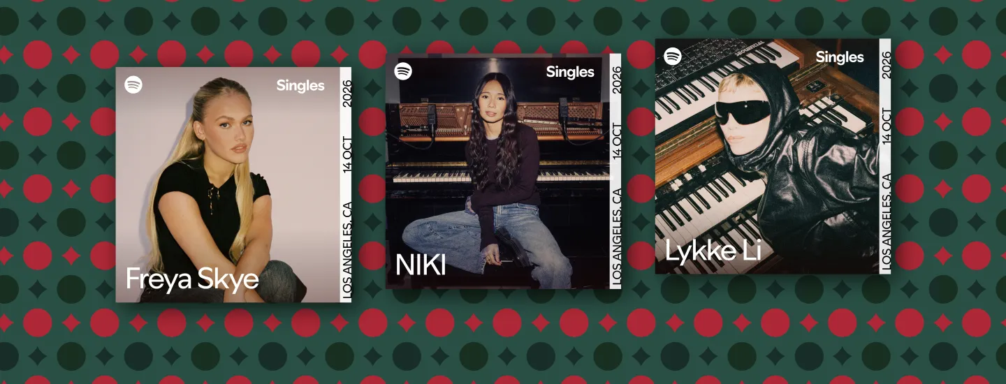 Обложки праздничных Spotify Singles 2026: Freya Skye, NIKI и Lykke Li