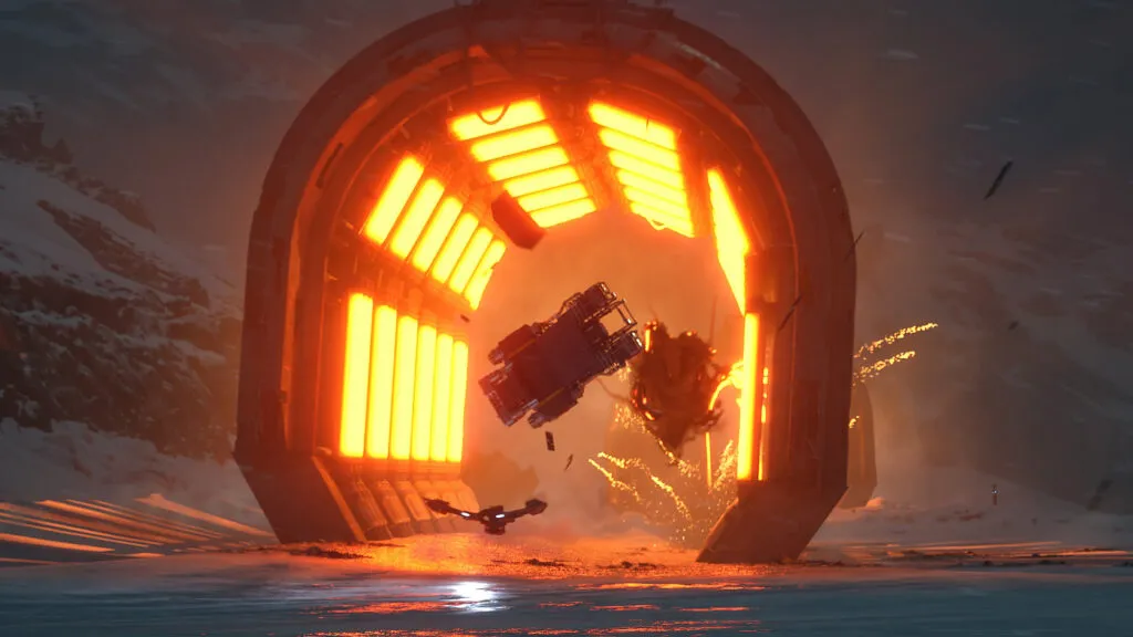 Машины разбиваются у ворот трассы в Star Wars: Galactic Racer