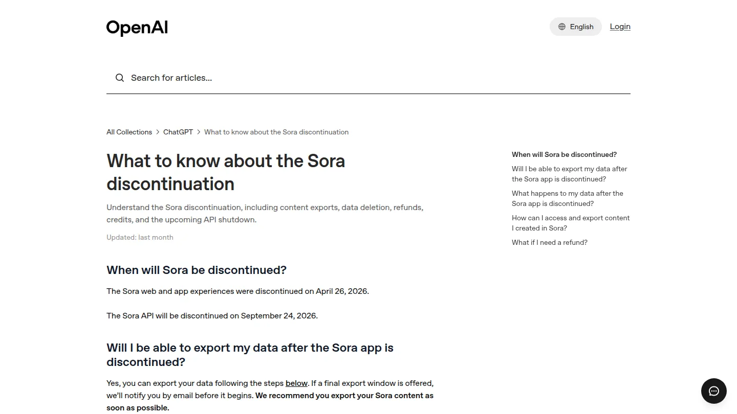 Справка OpenAI о закрытии Sora