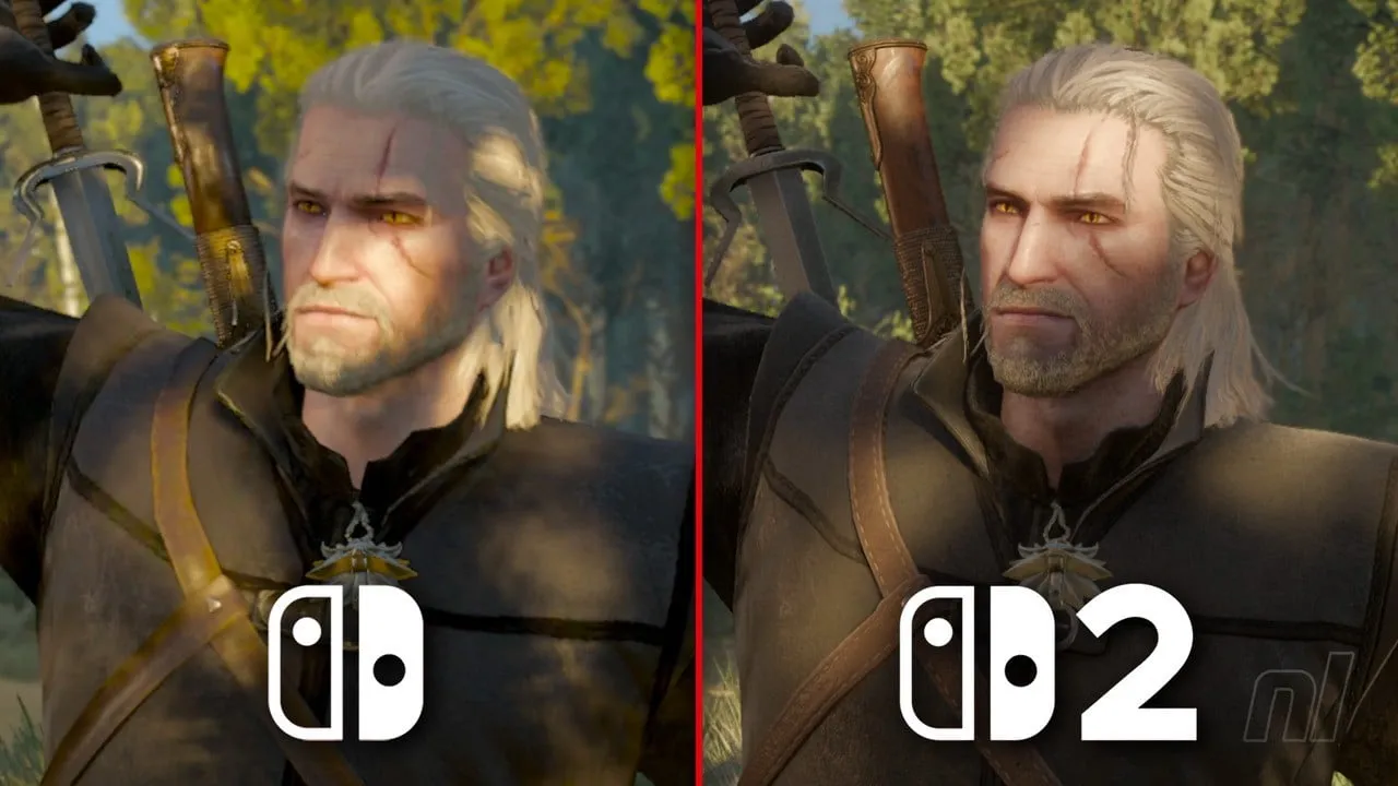 Геральт в The Witcher 3 на Switch и на Switch 2, сравнение