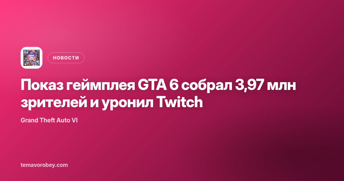 Показ геймплея GTA 6 собрал 3,97 млн зрителей и уронил Twitch